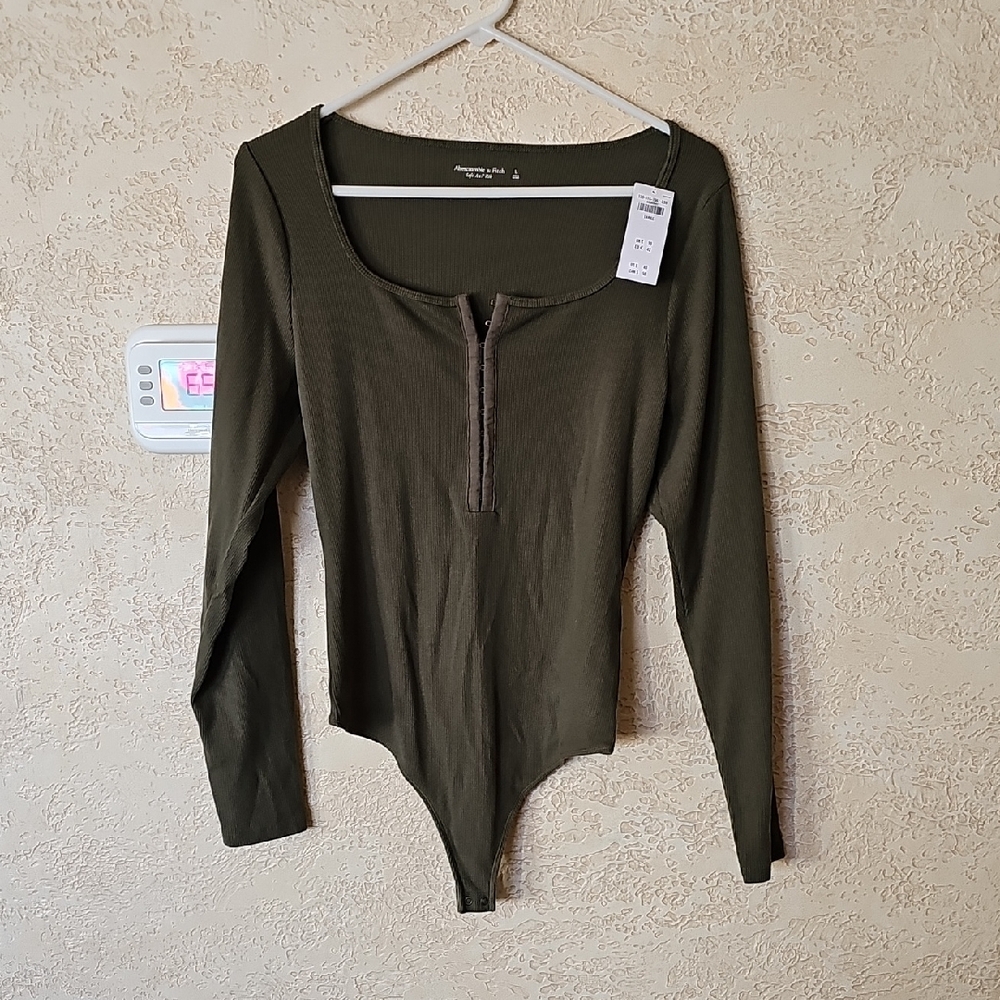 Abercrombie & Fitch Olive Green Long Sleeve Ribbed Bodysuit